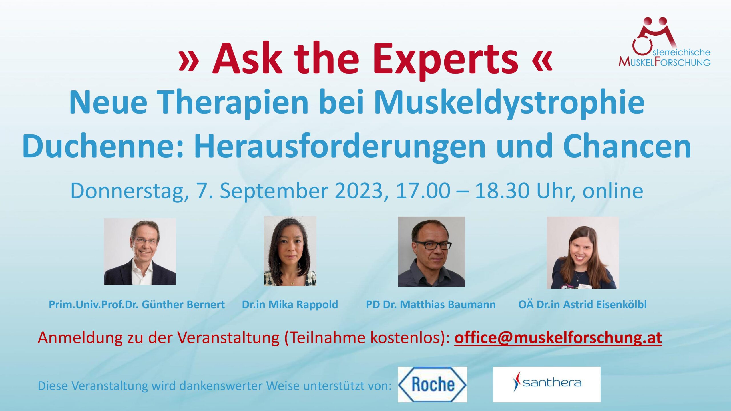 „Ask the Experts: Neue Therapien bei DMD“, 7.9.2023, 17.00 Uhr, online